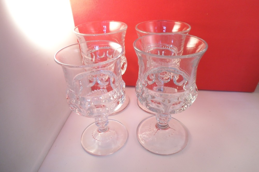 Vintage EAPG Tiffin Kings Crown Clear US Glass Set of 4 Water Goblets