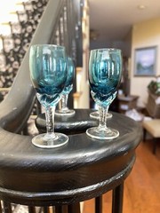 Empoli Italian Teal Blue cobalt twisted stemware 4 Stem Cordials Glass Set 4”