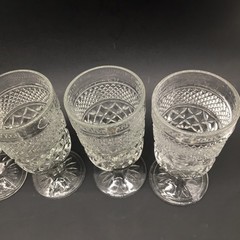 Set of 4 Wexford Anchor Hocking Water 6 5/8” Goblet Diamond Cut Stemmed Vtg