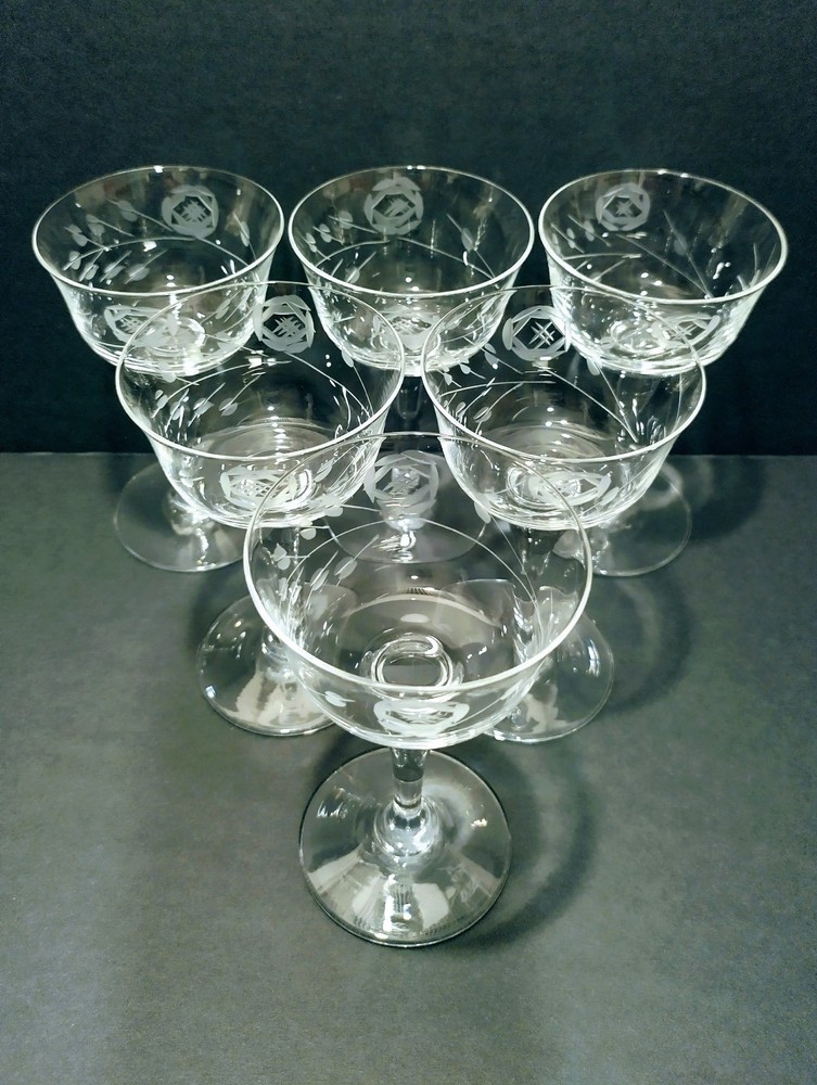 Vintage Sears Savannah Cut Rose Coupe Glasses Champagne Cocktail Set of 6 MCM