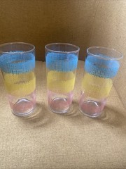 (3) Vintage Federal Glass Tumblers Multi Color Crosshatch Pastel