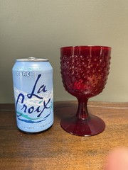 Vintage Ruby Red Hobnail Glass Goblets Set of 4 Pedestal Wine Water Glasses