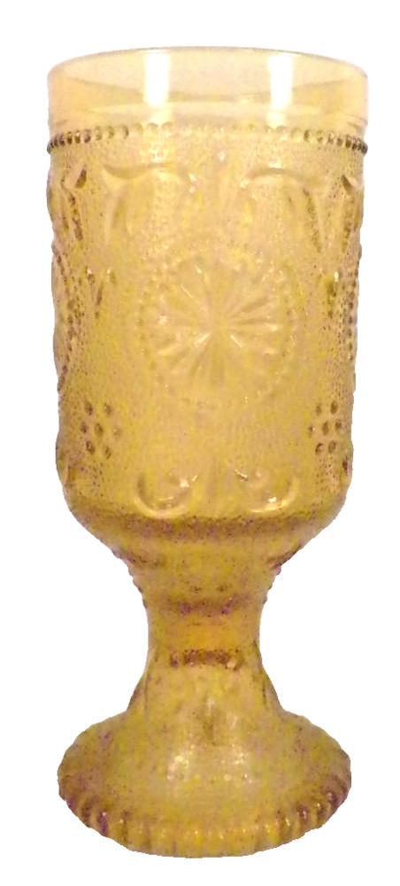 Indiana Sandwich Daisy Goblet Amber Glass Footed Vintage 40s 50s 60s Tiara