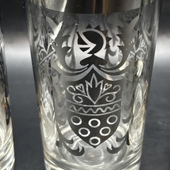 Kimiko Silver Knight Shield Crest Highball Tumbler Glass Barware MCM Set Of 4