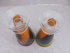 Robinson Scott 2005-Studio Art Glass-Orange Purple Green-Signed-Set of 2 Goblets