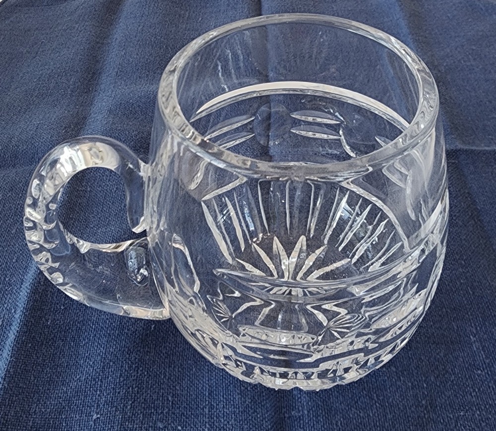 Beer Stein 1 Pt. Tankard Made Of Clear Cut Lead Crystal with Handle Vintage