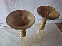 2 Bombay Co. Gold & Amber Champagne Flutes 10” Glasses Made in Poland EUC