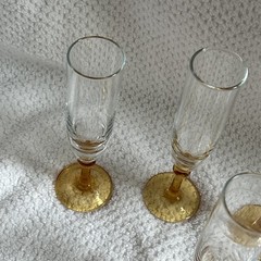 Vintage Clear Glass Amber Stem Cordial/Sherry Flutes Set Of 5