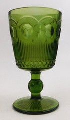 Bartlett Collins Green St Genevieve Pressed Glass Goblet  Cane and Bullseye  MCM