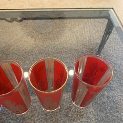 Culver Red & Gold Drinking Glasses Vintage 1960s Thai Goddess Tumblers Set of 5
