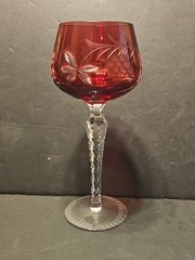 Lausitzer LA15 Ruby Red Hock Wine Glass Cut Foot 8″ Germany