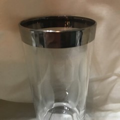 6 VINTAGE MID CENTURY MODERN SILVER RIM HIGHBALL GLASSES ETCHED UNUSUAL THORPE?