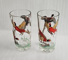 Hazel Atlas Pheasant Drinking Glass High Ball Vintage 5½» tall 10 fl oz Set of 2