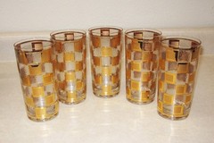 5 Vintage Mid Century Culver Oxford Barware Glasses 22K Gold