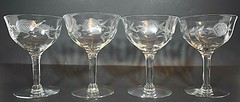 Etched Roses Wine, Claret, Champagne, VTG Crystal Goblets Elegant 5″ Set of 4