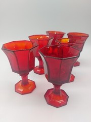 Vtg Ruby Red Octagon Shaped Wine Glasses Set Of 6 Independence Very NICE MINT