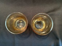 2 Etched Palm Trees Glasses Rocks Glass Gold Amber Glass, Made in Romania