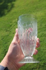 Jeannette Glass Depression Iris & Herringbone Pitcher & 6 Footed Tumbler Glasses
