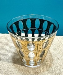 SET/7 CULVER PIZA Green & Gold Old Fashioned GLASSES 3 1/2″ MCM EUC