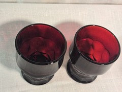 Vintage Ruby Red Georgian Juice Glasses Honeycomb 3″ Anchor HOCKING Set Of 2