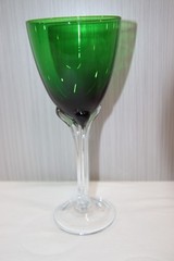 5- Murano Tall Hand Blown Tulip Clear Stem Wine Glasses, Water Goblets, Italian