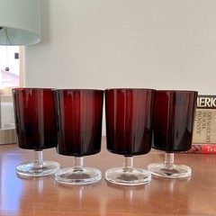 Vintage Mid Century Modern MCM Ruby Red Glasses Goblets Footed Made in France