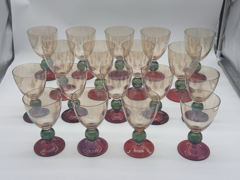 Vintage Krosno Poland Handblown Crystal Wine/Water Glasses~Set of 18~12oz~16oz