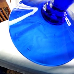 Large Empoli Cobalt Blue Glass Goblet with Optic Pattern 12″ Tall Twisted Stem
