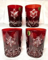 Waterford Ruby Red Snow Crystal Snowflake Glass Tumbler, Whiskey Set 4 Vintage