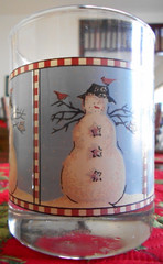 Snowman Double Old Fashioned Glass (es) 12 oz. Debbie Mumm Sakura Blue !