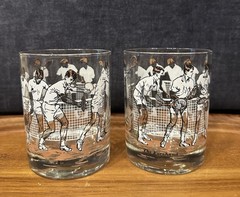 VTG MCM Cera The Forehand Tennis Double Old Fashioned Rocks Glasses Set of 2 EUC