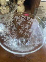 Tiffin Optic Rose Etched Crystal Champagne Sherbet Cerice Glass Goblet Stems 4