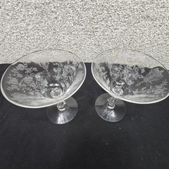 Vintage Etched Floral Crystal Cocktail Glasses Set 2 Clear Decorative Stemware
