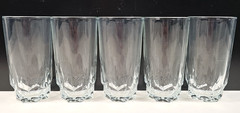 (5) Arcoroc Artic 12 Oz Beverage Set Vintage Wedge Cut Tumblers France Retro Lot