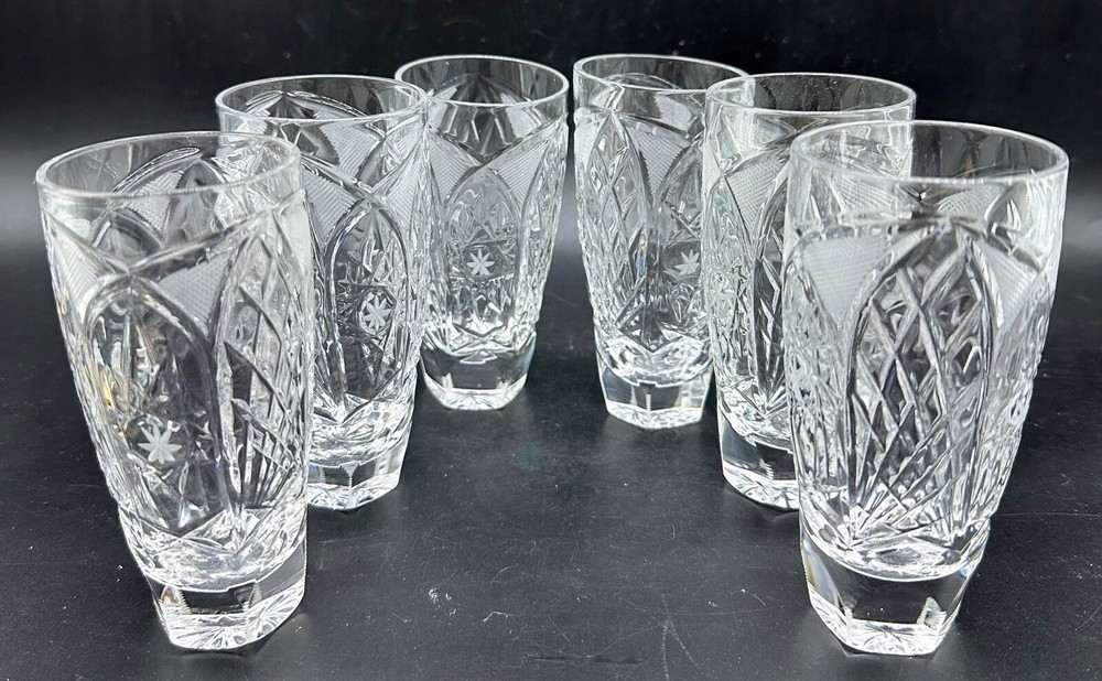 VINTAGE EUROPEAN RUSSIAN OR POLISH CUT GLASS CRYSTAL WATER JUICE DRINKWARE SET 6