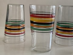 4 Vintage Striped Paneled Bands Juice/bar Glasses 4 Oz – 3.75” Rare Size NICE