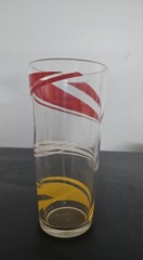 Mid Century Colored Ribbon 16 Oz Tumbler Glass With Red,Yellow & White Swirl
