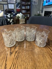 Vintage EAPG Cut Glass Tumblers Hobstar Diamond Pattern Gold Gilt Set Of 4
