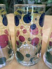 MCM Bartlett Collins Fishnet Color Dots Highball Glasses 5.25″ – Set of 5 MINT