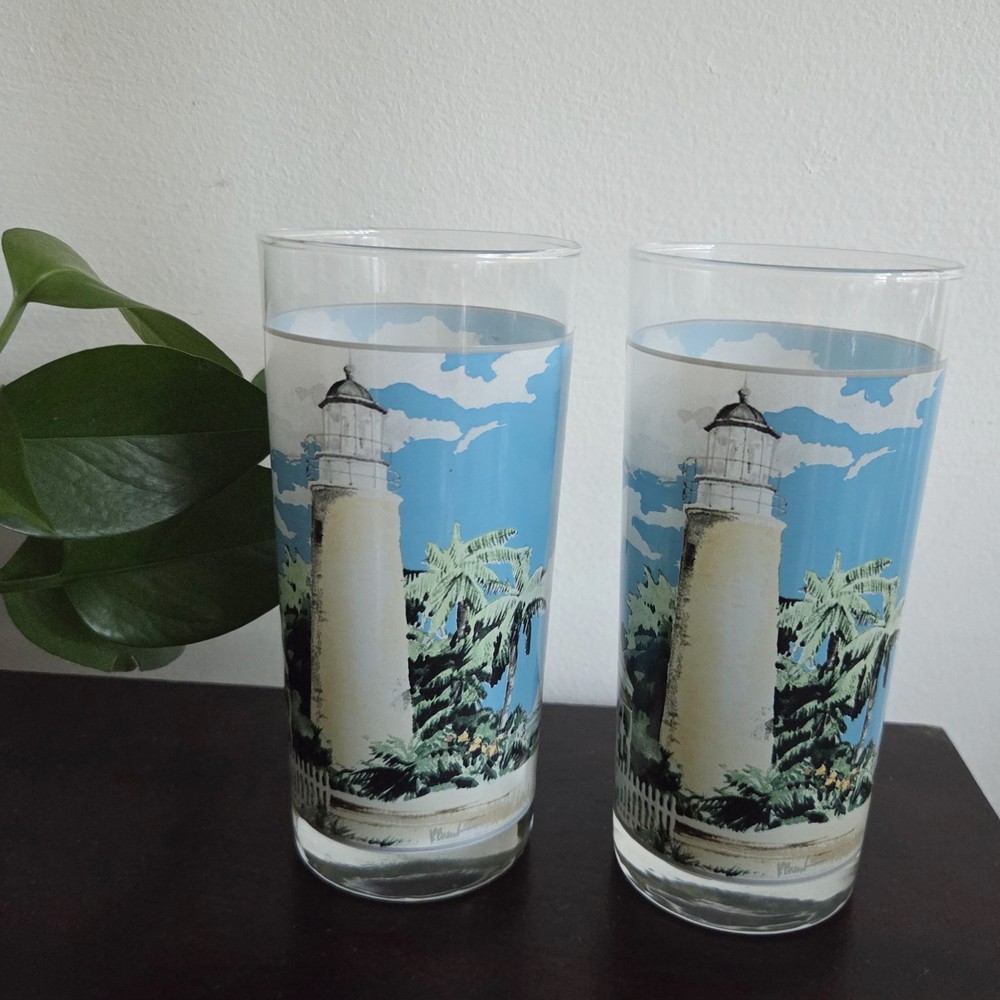 Vintage Lighthouse Glasses Tumbler Highball Iced Tea 6.5″ (Set of 2) RARE