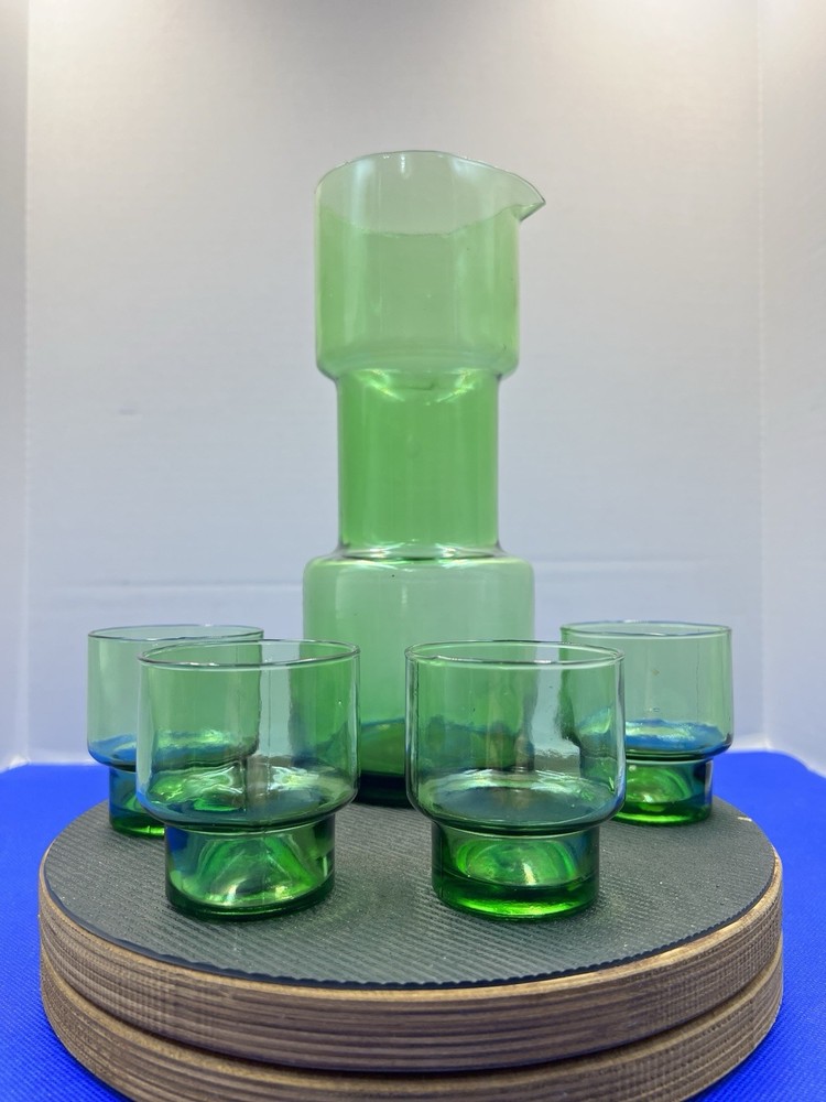 MCM Green Cocktail Pitcher Set Mid Century Modern With Four Glasses Italy?