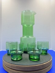 MCM Green Cocktail Pitcher Set Mid Century Modern With Four Glasses Italy?