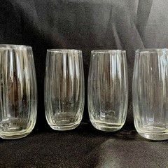 Vintage MCM Set Of (4) Libbey Crisa Clear Glass Ribbed Tumbler Glasses 6.25” H