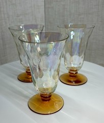 Vtg Fostoria Loop Optic Footed Tumbler Glasses EUC MCM Glass Set Of 3 Retro