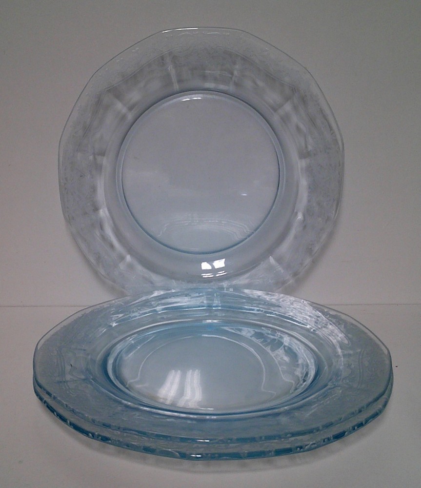 Fostoria JUNE (AZURE BLUE) 8-3/4″ Luncheon Plates SET OF THREE More Items Here