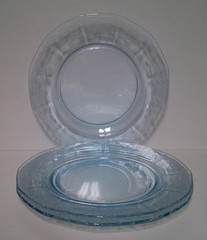 Fostoria JUNE (AZURE BLUE) 8-3/4″ Luncheon Plates SET OF THREE More Items Here