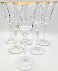 Vtg Mikasa Crystal Jamestown Clear Gold Trim 6 Wine Glasses 8 3/4″H Bright/Clear