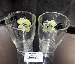2 Hand Painted Clear Floral Juice Glasses Vintage