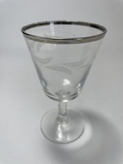 Cordial Liquor silver rimmed glasses Laurel Leaf Etched Set of 2
