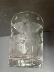 Vintage Etched Glass Eagle w/Stars Whiskey Tumbler Low Ball 4.5″H by 3.5″ W